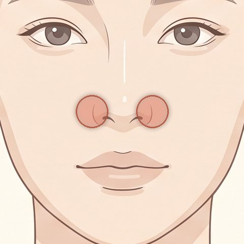 小鼻のボトックス注射の部位イラスト